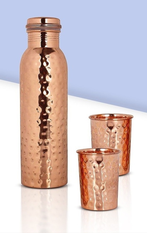 Elegant and Functional Ensemble Designed Copper Bottle with Glass Set for Promotional Gift at Bulk Price