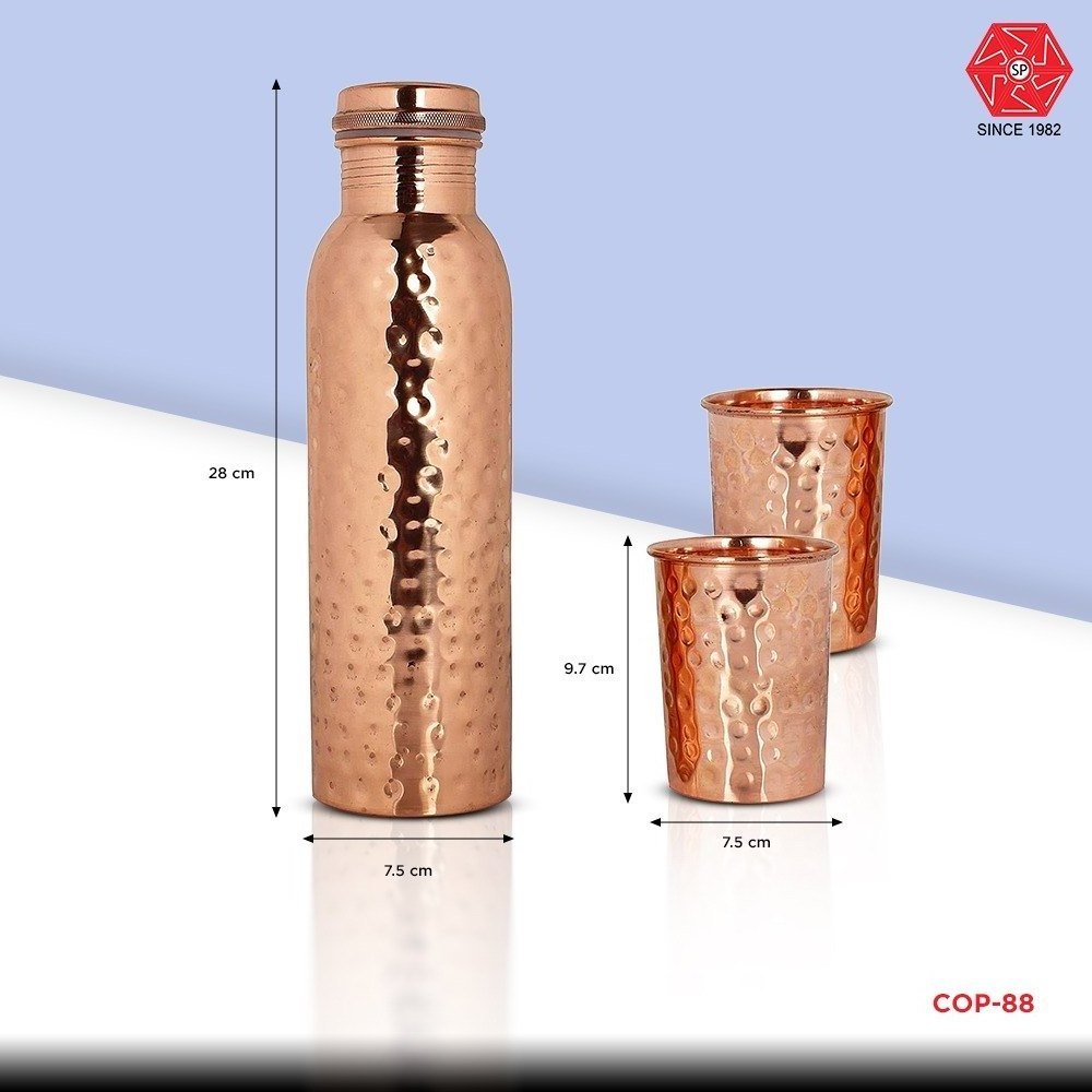 Elegant and Functional Ensemble Designed Copper Bottle with Glass Set for Promotional Gift at Bulk Price