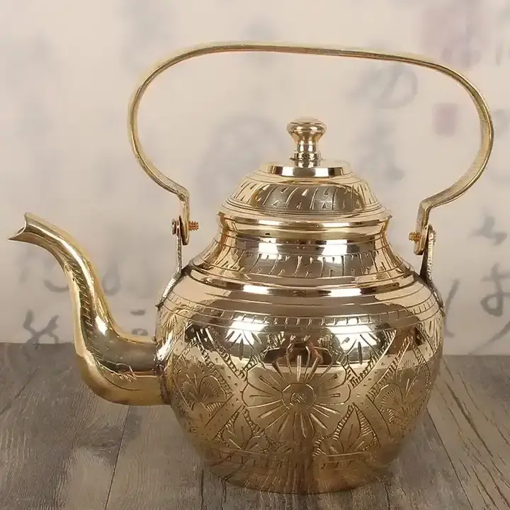 Most Selling Stylish Metal Classic Arabic Design Tea Warmer Pot Breakfast Copper Hand Engraved Coffee Serving Kettle From India