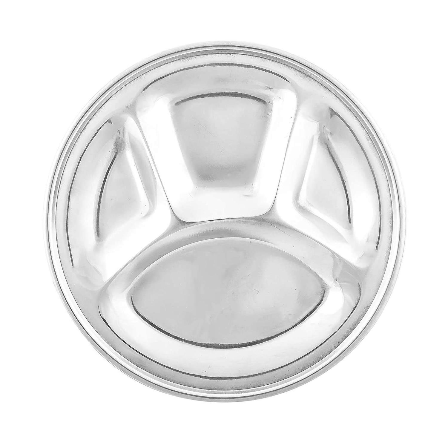 Excellent Quality Stainless Steel Round Partition Dinner Plate for Serving Food from Indian Exporter and Supplier