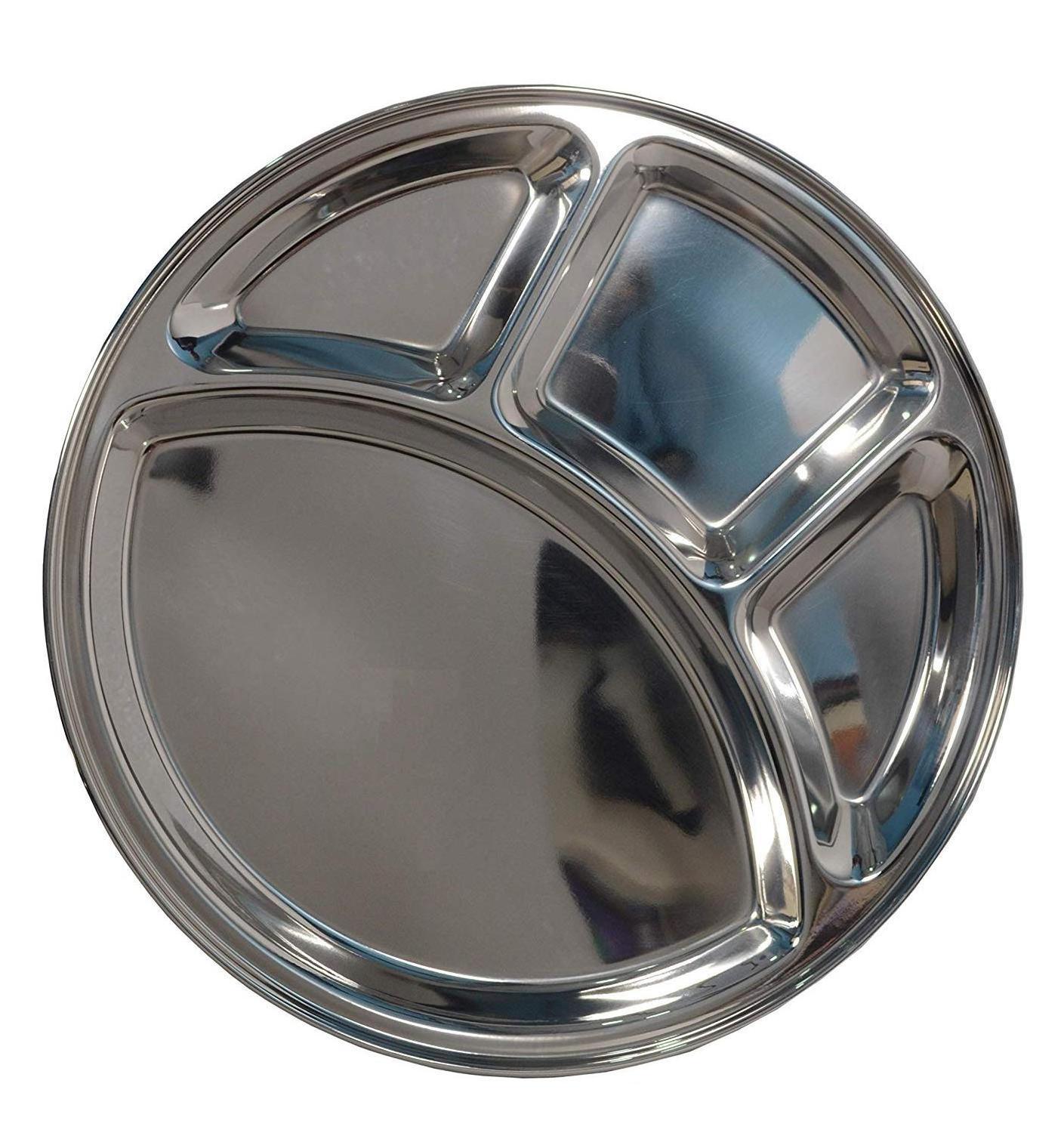 Excellent Quality Stainless Steel Round Partition Dinner Plate for Serving Food from Indian Exporter and Supplier