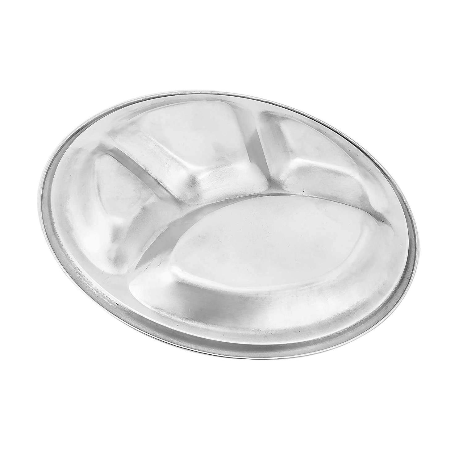 Excellent Quality Stainless Steel Round Partition Dinner Plate for Serving Food from Indian Exporter and Supplier