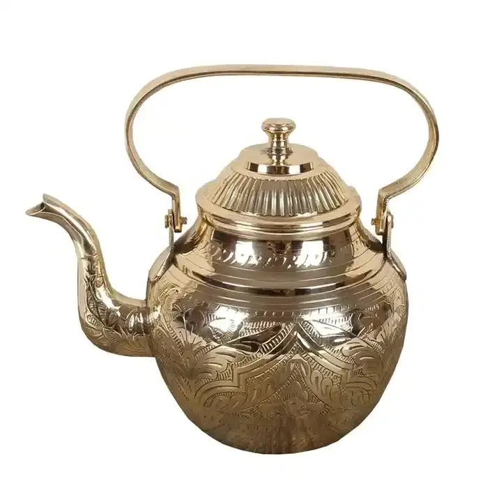 Most Selling Stylish Metal Classic Arabic Design Tea Warmer Pot Breakfast Copper Hand Engraved Coffee Serving Kettle From India