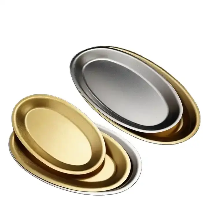 Luxury Style Stainless Steel Gold And Silver Plated Dinnerware Dishes & Plates gold plated serving tray restaurant serving plate