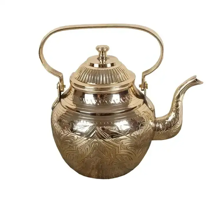 Most Selling Stylish Metal Classic Arabic Design Tea Warmer Pot Breakfast Copper Hand Engraved Coffee Serving Kettle From India