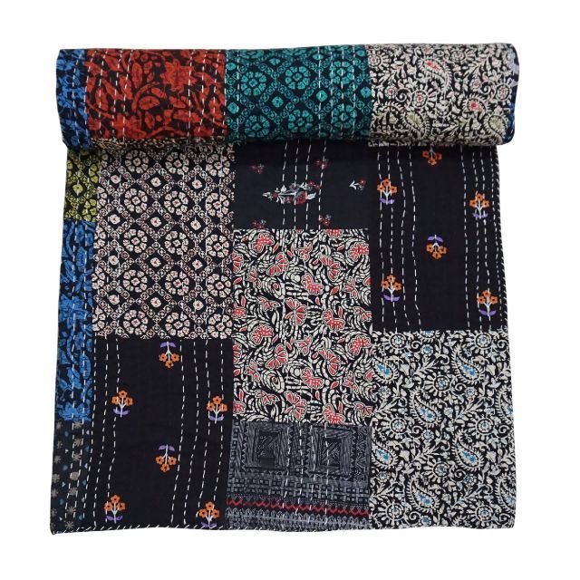 Indian Handmade Cotton Blanket Bedspread Throw Home Decorative Bed Cover Bedding Throw Patchwork Kantha Quilt