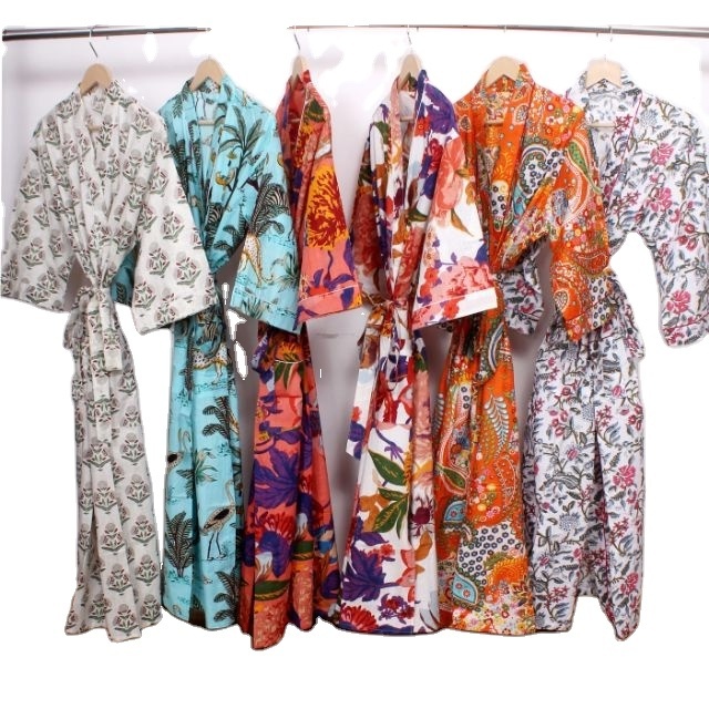 Wholesale And Manufacture Free size Cotton Kimono Women's Sleepwear Dress Bridesmaid Robes New Printed Cotton Kimono Robe