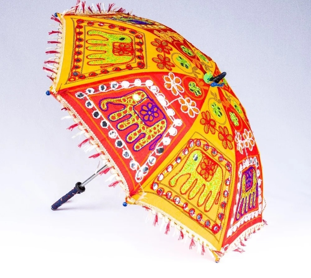 Sahaya Traditional Wedding Party Decoration Colourful Embroidered Umbrella Indian Parasol Decorative Sun Umbrella