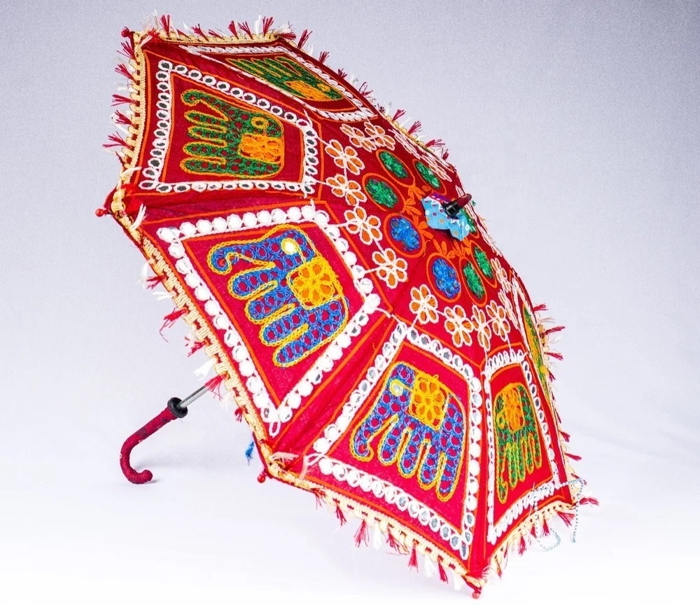 Sahaya Traditional Wedding Party Decoration Colourful Embroidered Umbrella Indian Parasol Decorative Sun Umbrella