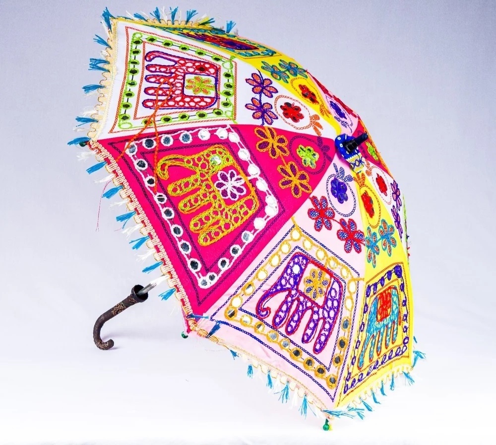 Sahaya Traditional Wedding Party Decoration Colourful Embroidered Umbrella Indian Parasol Decorative Sun Umbrella