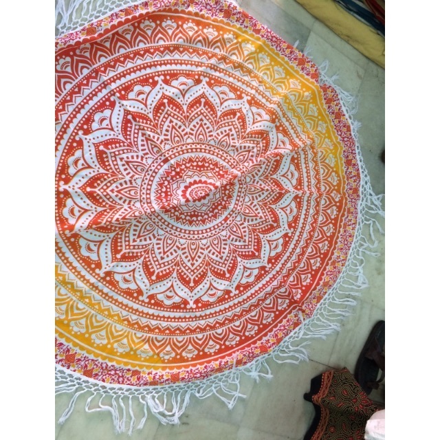 Psychedelic Art Indian Cotton Pompom Elephant Mandala Decorative Printed Yoga Mat Pure Cotton Prayer Mat 72