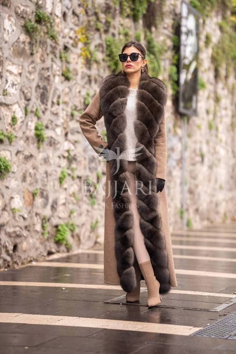 Alpaca Fox Jacket Real Fox Fur Women Jacket Luxury Fabric Jacket Quality Best Fur Women Winter Clothing Camel Coat