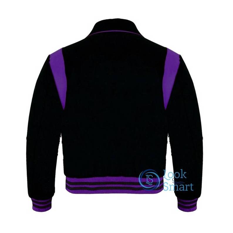 Men's Varsity Byron Collar Black Woolen Purple Leather Stripes Baseball Bomber Letterman Men's Women's Kid's college jacket