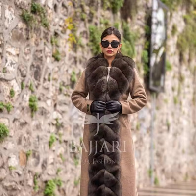 Alpaca Fox Jacket Real Fox Fur Women Jacket Luxury Fabric Jacket Quality Best Fur Women Winter Clothing Camel Coat