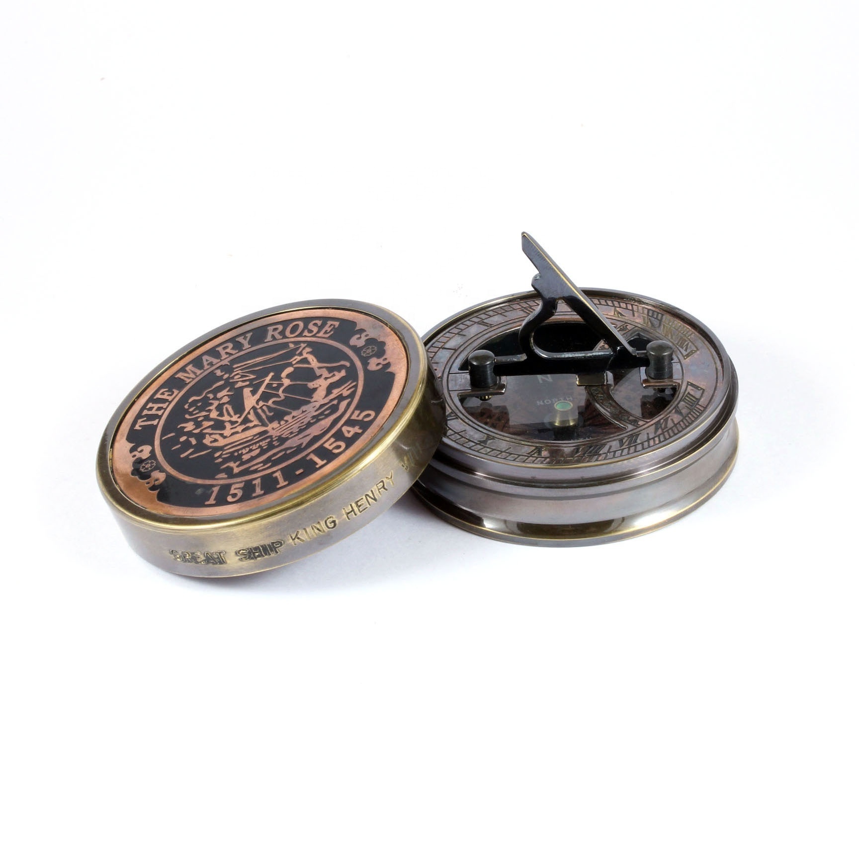 Brass Antique Sundial Compass with Wooden Box Vintage Nautical Sundial Compass with Wooden Box West London