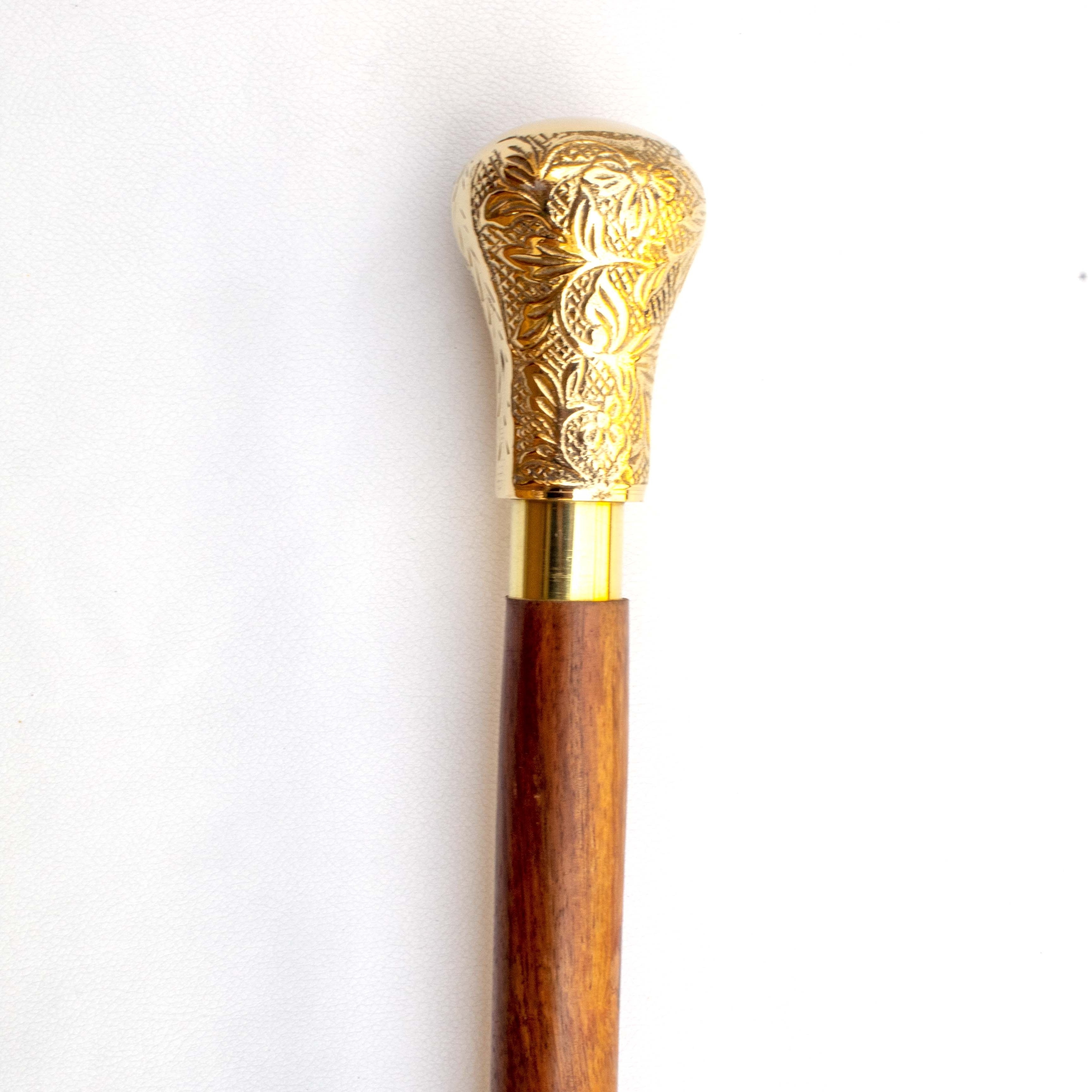 Brass Design Handle Classic Handmade Carved Wooden Walking Stick Polish Finished Hiking Stick for Old age men women daily use