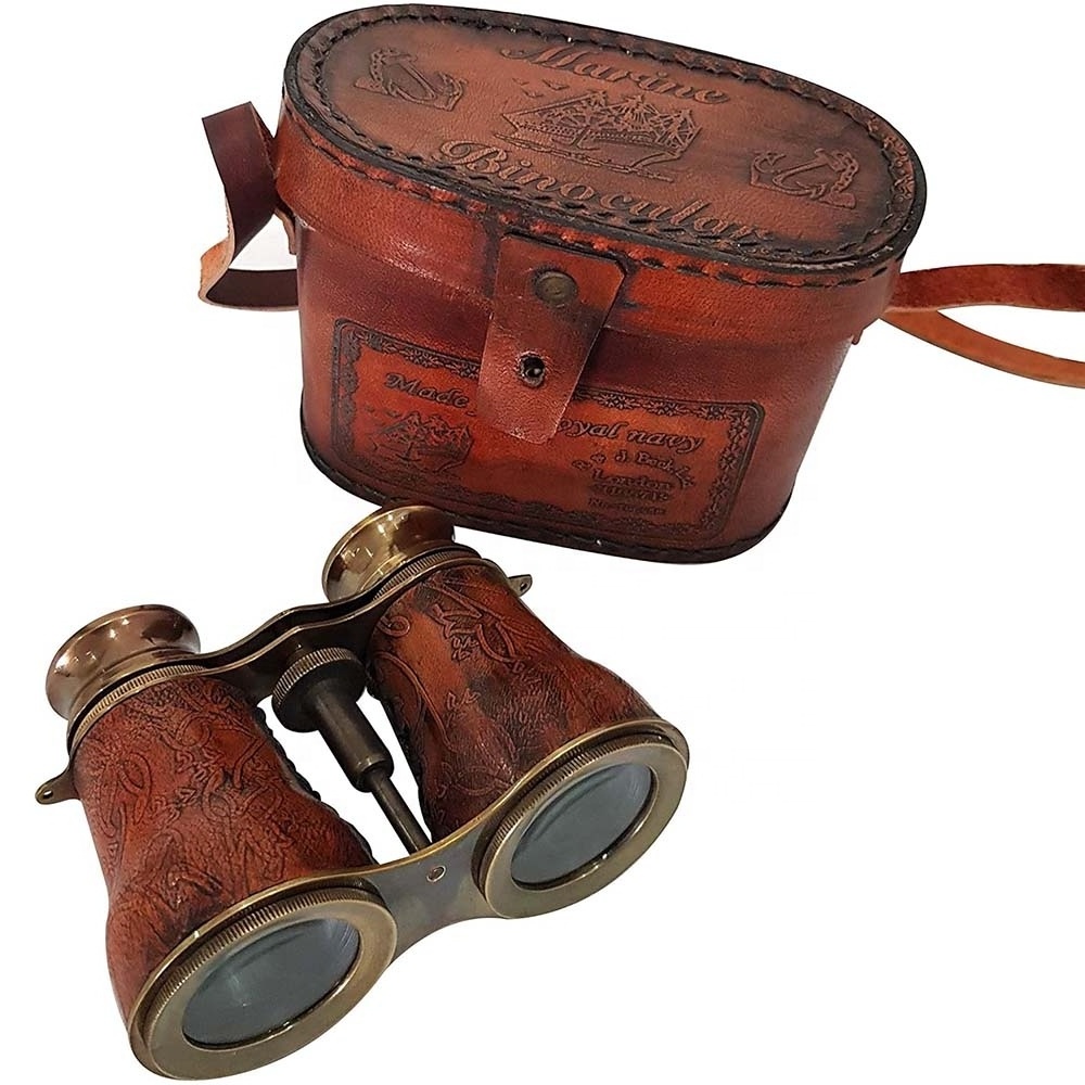 Hampton Nautical binocular with handle Solid Brass Handicraft Binocular with Wooden Box Vintage Brass Binoculars