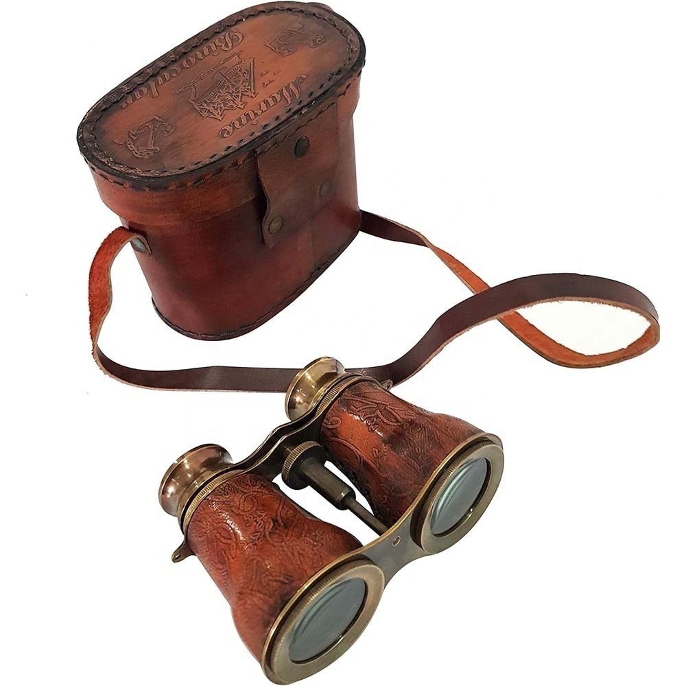 Hampton Nautical binocular with handle Solid Brass Handicraft Binocular with Wooden Box Vintage Brass Binoculars