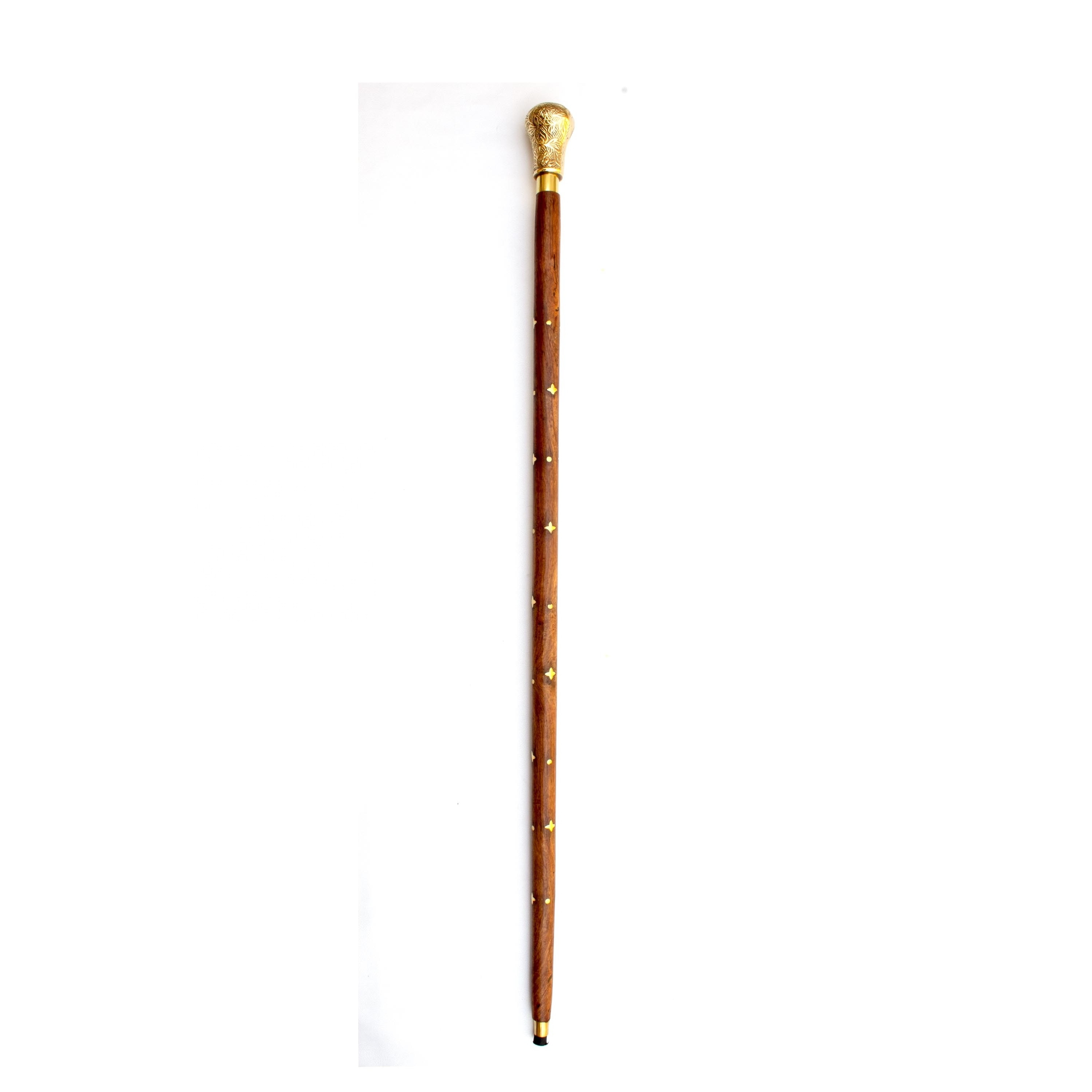 Brass Design Handle Classic Handmade Carved Wooden Walking Stick Polish Finished Hiking Stick for Old age men women daily use