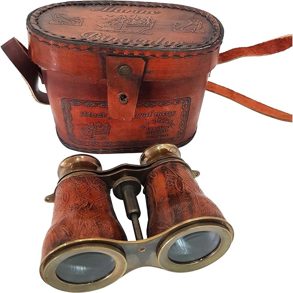 Hampton Nautical binocular with handle Solid Brass Handicraft Binocular with Wooden Box Vintage Brass Binoculars