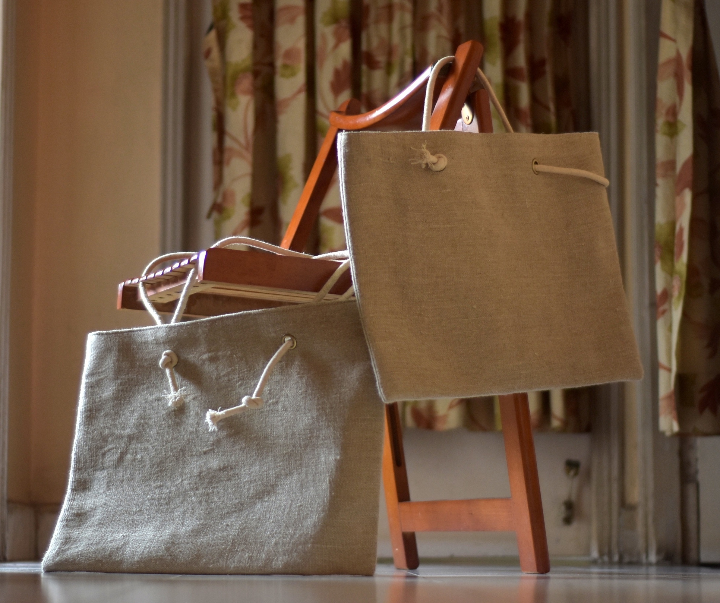 Linen natural colour tote bag with rope