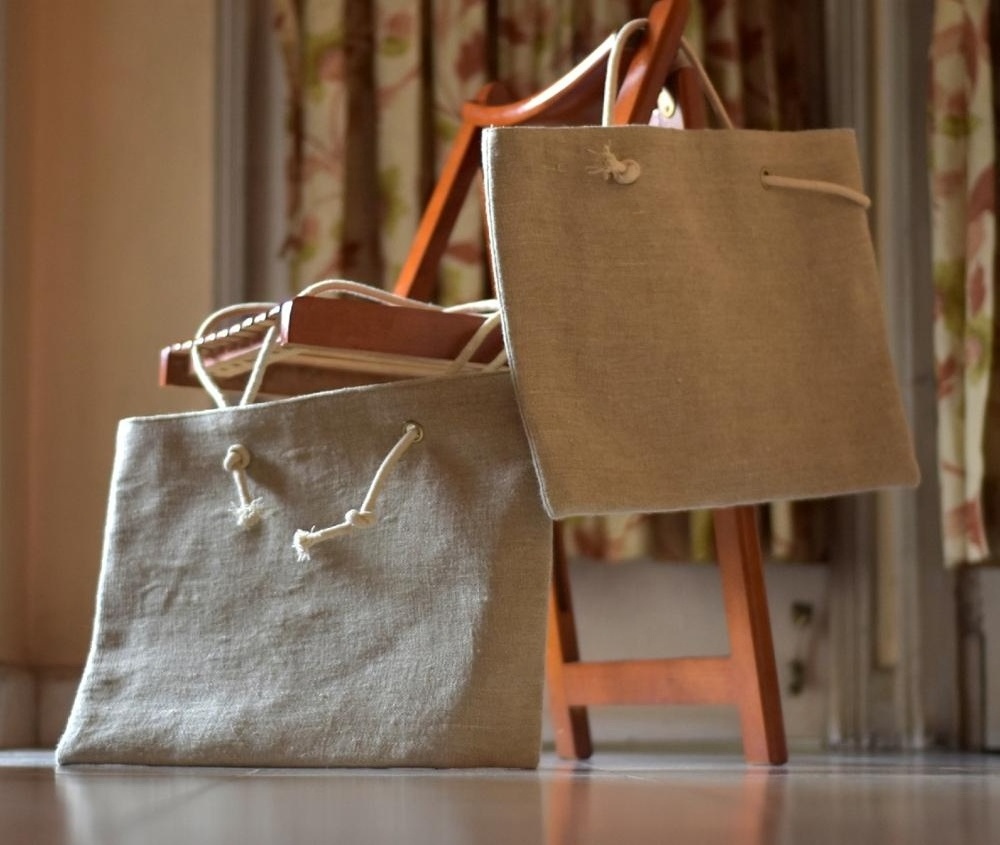 Linen natural colour tote bag with rope