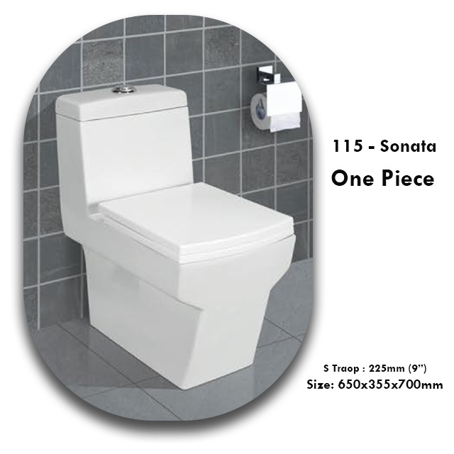 Star Rated One Piece WC Toilet Seat Sonata-115 White One Piece Ceramic WC Toilet with Bowl S-Trap Bathroom Sanitaryware Bidet