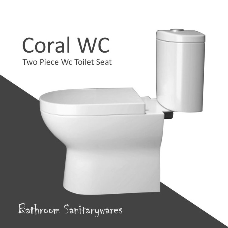 New Elegant Design Toilet Seat Aqua Coral Two Piece WC Size 760x360x755 mm Ceramic Sanitaryware for Home Hotel Commercial Use