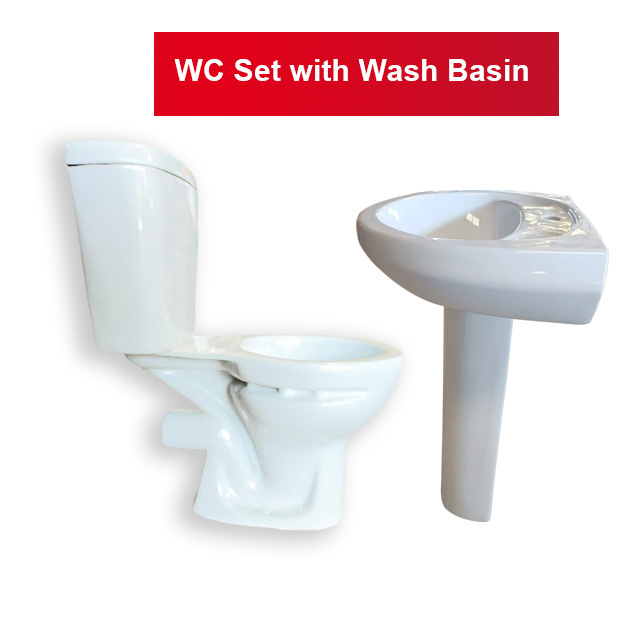 4 Pcs Luxury Bathroom Accessories Set  WC Toilet saet with Tank and Wash Basin With Pedestal Bathroom Set Toilet Seat with Basin