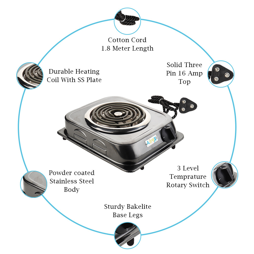 Airex Electric Hot Plate Powder Coated Spiral Type Coil Electric Cooking Hot Plate Stove Electric Cooking Heater 1250 Watt