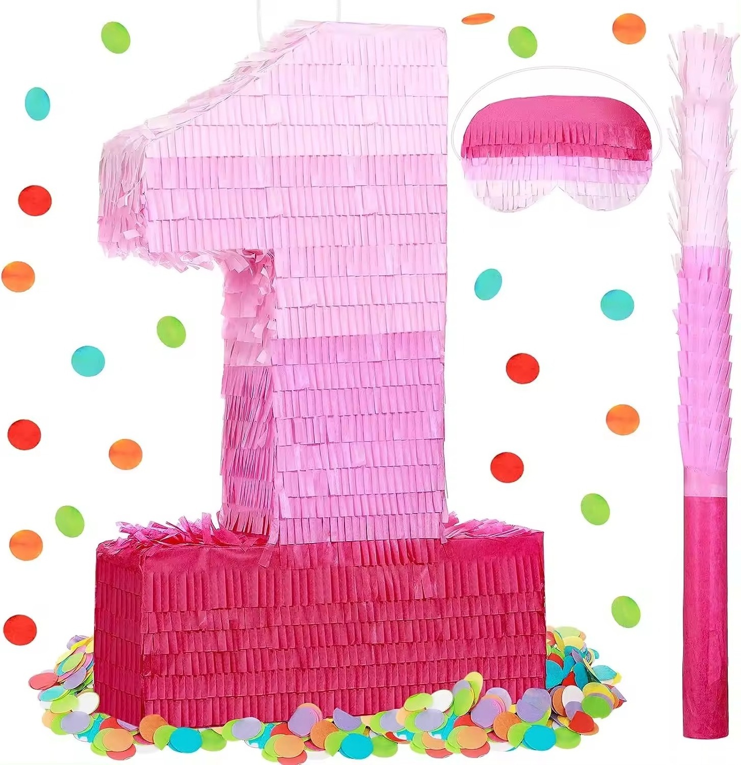 Number 0 to 9 Pink Pinata Decorations Birthday Pinata with Stick Blindfold Confetti for Girls Birthday