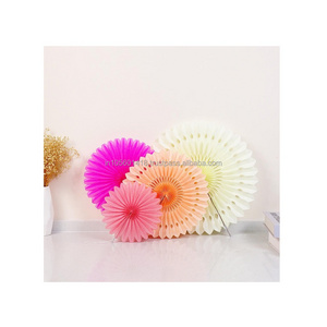 Festival Wall Decoration Colorful Rosettes Folding Honeycomb Tissue Paper Fans with Handle and Paper Clip for Birthday Party