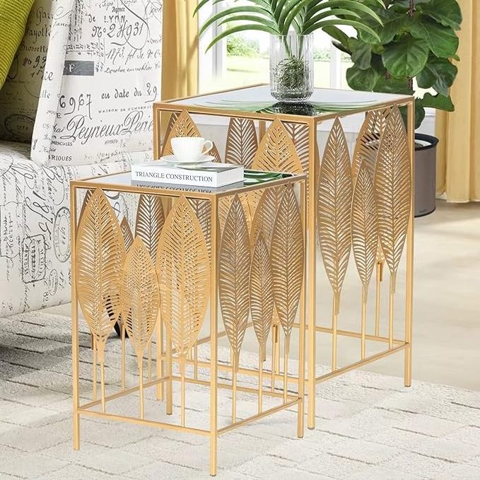 Gold Square Tables Behind The Sofa Couch Modern End Tables Coffee Table Nightstands for Entryway Living Room Hallway and Bedroom