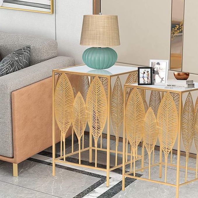 Gold Square Tables Behind The Sofa Couch Modern End Tables Coffee Table Nightstands for Entryway Living Room Hallway and Bedroom