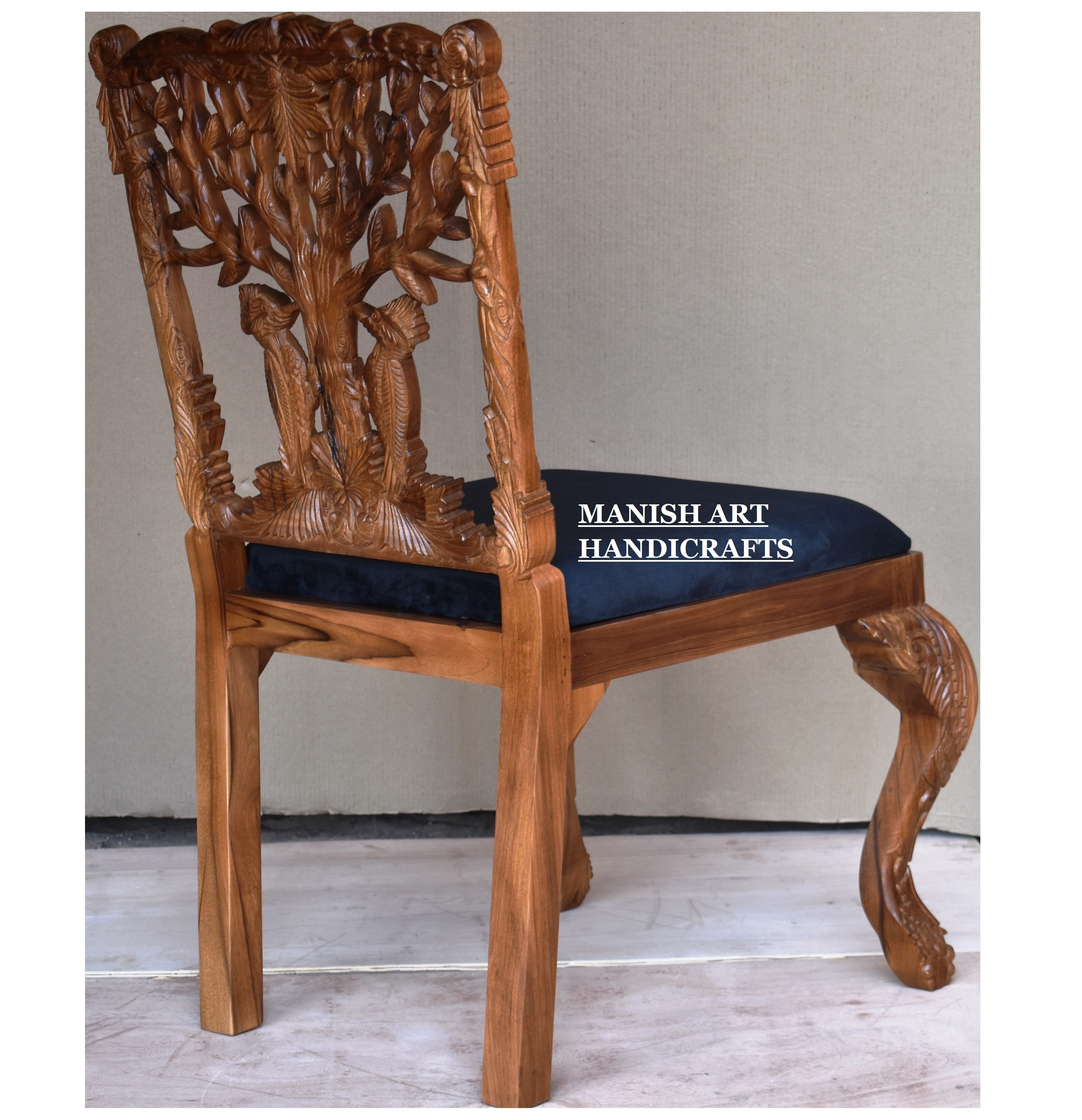 modern luxury vintage antique royal living room dining furniture wooden hand carved menagerie woodpecker armless dining chair