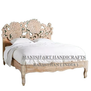 Wholesale High Quality Modern Luxury Antique Royal Bed Furniture American Living Room Premium Carved Wooden Rajasthani Lotus Bed