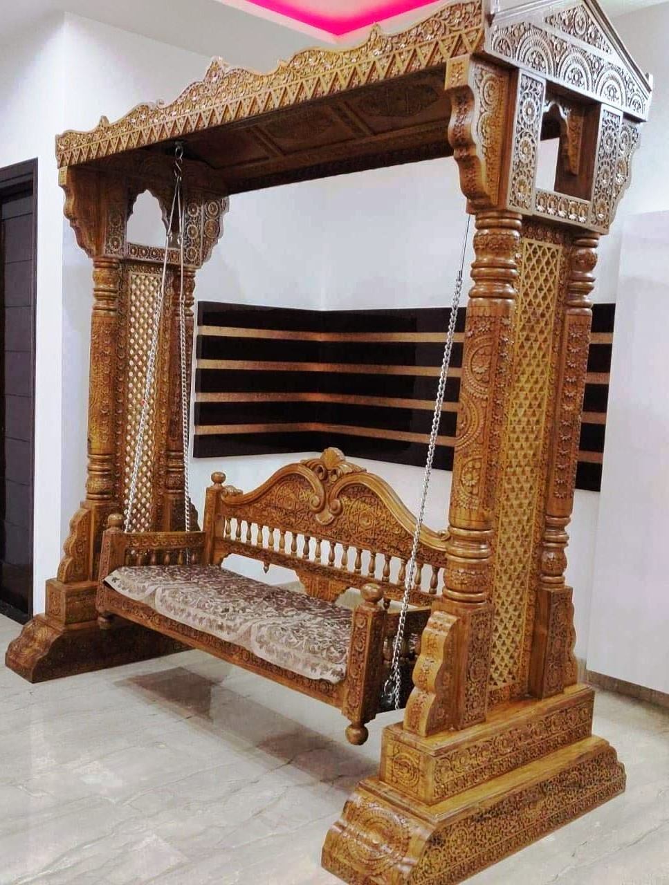 Wholesale High Quality Modern Luxury Vintage Antique Royal Living Home Furniture Wooden & Silver Traditional Patio Swings /Jhula