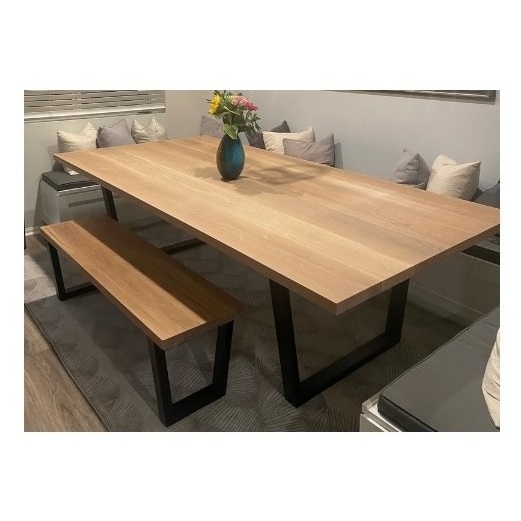 Hot Sale High Quality Modern Luxury Restaurant Furniture Industrial Teak Wood Iron Legs Dining Table 2 Bench For Restaurant Sets