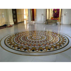 Beautiful Polished White Marble Temple Inlay Flooring Round Floral Design Marble Slab Inlay for Temple and Home Flooring