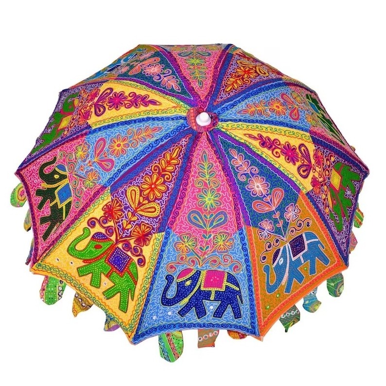 Embroidered Garden Beach Umbrellas With Tassel Timber Beach Umbrella Totes Vintage Style Umbrella With Scooped Edge