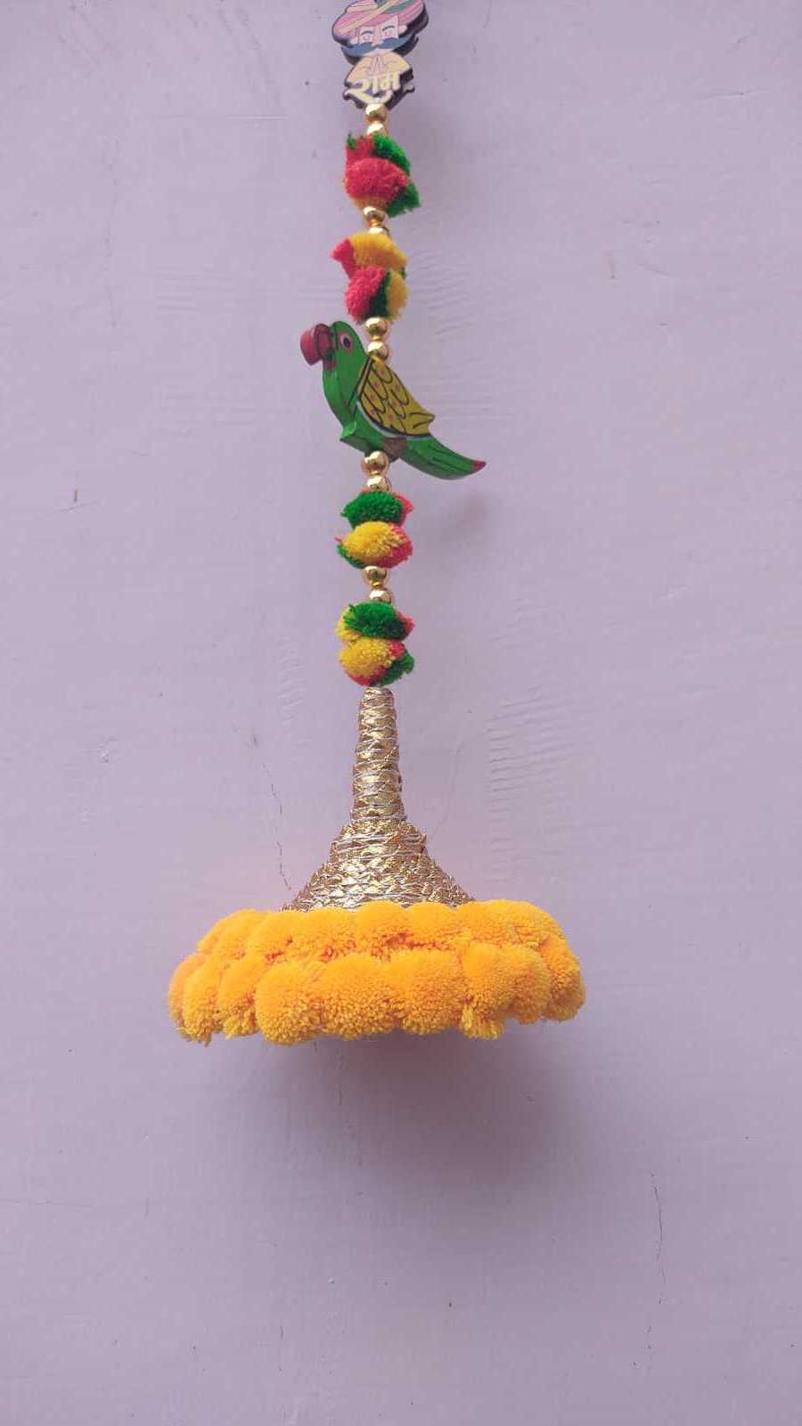 Handcrafted Pom Pom And Beads Wood Parrot Door Hangings Bandarwal Festive Flower Garlands Pooja Housewarming Diwali Haldi Decor