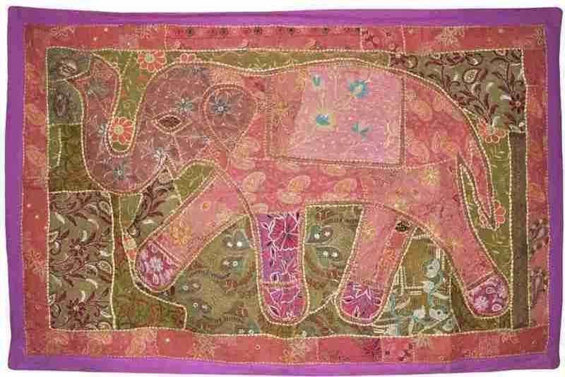 Bohemian Charm: Vintage Sari Fabric Elephant Tapestry Wall Hanging Wall Hanging Tapestry, Indian Vintage Wall Tapestry, Bohemian