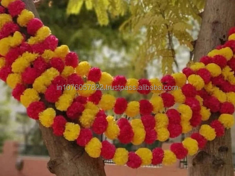 Indian Marigold Flower Artificial Decorative Diwali Marigold Flower Garland Strings For Christmas Wedding Party Decoration