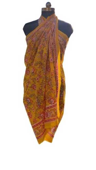 Women Pareos 100% Cotton, Floral Kalamkari, Batik Indian Hand Block Print Swimwear Sarongs & Cover-Ups, (1014 CM X 180 CM)