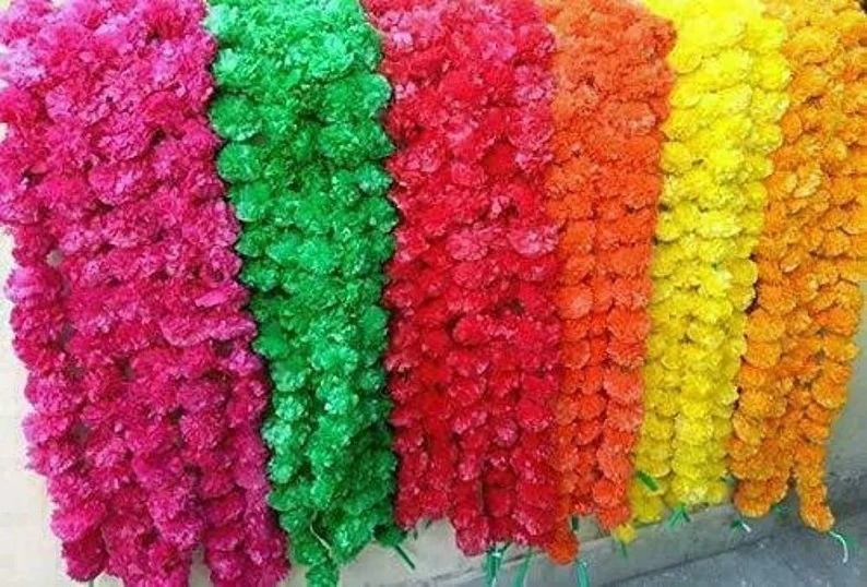 Indian Marigold Flower Artificial Decorative Diwali Marigold Flower Garland Strings For Christmas Wedding Party Decoration