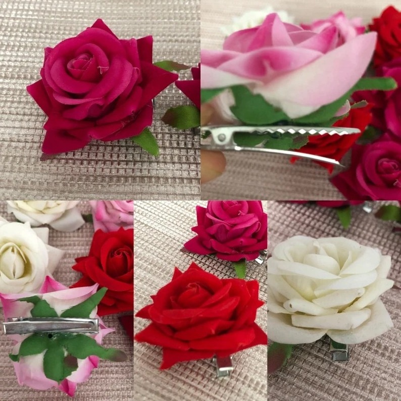 Rose Hair Slides in Choice of Colours perfect for Styling Hair Buns Burlesque Carmen Flower Rose Flamenco Dancer Pin Hair Clip