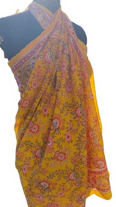 Women Pareos 100% Cotton, Floral Kalamkari, Batik Indian Hand Block Print Swimwear Sarongs & Cover-Ups, (1014 CM X 180 CM)