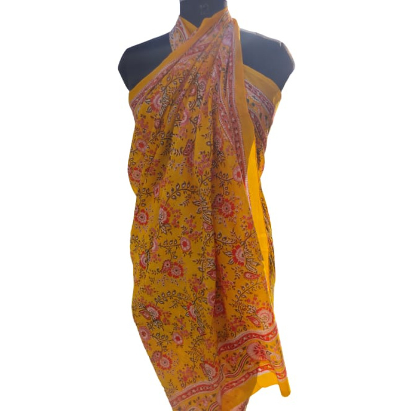 Women Pareos 100% Cotton, Floral Kalamkari, Batik Indian Hand Block Print Swimwear Sarongs & Cover-Ups, (1014 CM X 180 CM)