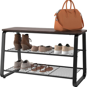 Classic Design Shoe And Boots Rack Best Quality Mango Wooden Top Metal Base Shoe Rack Handmade In Bulk