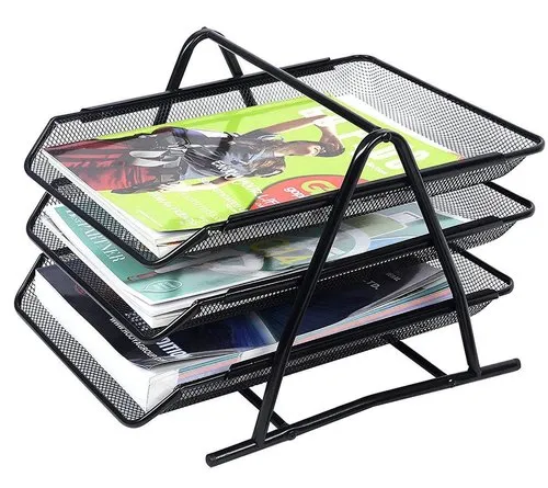 Office Use Books Magazine Store Rack Wholesale Triple File Magazine Metal Holder For Office Desktop Display Tableware Item